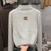 Blusa Segunda Pele de Fleece Infantil Outono Inverno 2026 Novo Estilo Blusa Listrada Infantil Casual Gola Meia-Alta Manga Longa para Camada