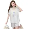 Pijama de Gasa para Mujer en Verano con Copas Fijas, Lunares de Encaje, Pantalones Cortos de Manga Corta, Estilo Princesa, Conjunto de Ropa para el Hogar de Talla Grande