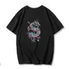 Nova camiseta casual feminina Street Women's top camiseta ulzzang vintage dragão chinês Gola redonda
