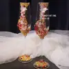 Taças Criativas para Brinde de Casamento para os Recém-Casados, um Par de Flautas de Champanhe de Cristal com Strass, Artesanal DIY, Decoração de Taça Cruzada