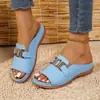 Pantuflas de cuña de suela gruesa para mujer de talla grande transfronterizas, nuevas de otoño 2026, sandalias casuales de moda, puntera abierta con hebilla metálica simple