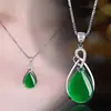 Novo e elegante pingente de calcedônia verde em forma de gota, banhado a cobre, com incrustações de platina, pingente de ágata vermelha e verde, pingente de calcedônia verde