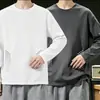 Camiseta casual versátil de manga comprida para outono para homens, gola redonda, cor sólida da moda, confortável, respirável e com caimento solto