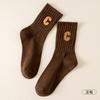 Calcetines de Otoño e Invierno para Mujer de Algodón Puro Estilo Japonés de Caña Media con Bordado de Letra C, Calcetines Deportivos de Moda para Combinar con Pantalones Shark, Calcetines Holgados 100% Algodón