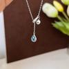 Colar de prata esterlina 925 de alta qualidade com gotas de água azul, design de senso, contas redondas removíveis, nicho doce, ins, cyber, celebridade, clavícula, para mulheres