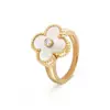 Nuevo Anillo Van Cleef & Arpels V Oro Versión de Alta Gama Serie Trébol de Cuatro Hojas de la Suerte Anillo de Oro de 18 Quilates para Mujer, Anillo de Nácar Blanco Natural Completamente Incrustado de Diamantes