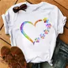 Blusas Femininas Transfronteiriças Patas de Animal Coração Dropshipping Letras Moda Retrô Camiseta Feminina Manga Curta
