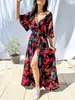 Vestido de verano 2023 estación independiente de ebay wish Amazon con cuello en V, cinturón y estampado