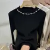 Chic Francés y Hermoso Top con Mangas Acampanadas Bordadas, Suéter de Cuello Alto y Súper Bonito, Camiseta de Punto Básica para Mujer en Otoño e Invierno
