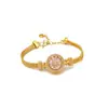 Pulsera Brújula de Ventana de Rosa Giratoria con Incrustaciones de Diamante Rosa Dorada Tradicional, Pulsera Brújula de Girasol Giratoria Estilo Chino Nuevo