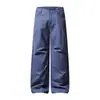 Pantalones casuales holgados de estilo callejero americano para hombre, corte limpio color liso holgados de pierna ancha plisados tipo paracaídas de pierna recta largos