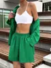 Camisa de Manga Larga Monoprenda de Color Puro Nuevo Europeo y Americano de Primavera 2024 Suelta Moda Casual Traje de Shorts Listo para la Venta