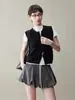 Chaleco de Punto Gris Retro Americano con Doble Cremallera para Mujer, Adecuado para Primavera y Otoño, Ropa Exterior sin Mangas para Usar en Capas