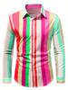 Camisa masculina simples de manga comprida transfronteiriça, clássica para negócios, listras coloridas, primavera e outono, estampa digital 3D, top