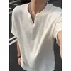 Camiseta de Manga Corta con Cuello en V Texturizado Transfronteriza para Hombre, Estilo Americano de Verano, Corte Limpio, Fresca, de Media Manga, Corte Holgado