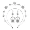 Pendientes Personalizados de Sol y Luna Estilo Barroco Europeo y Americano, Diadema Halo de Estrella de Seis Puntas Doble Capa, Pendientes Largos Brillantes Incrustados de Diamantes