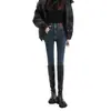Jeans Skinny Feminino de Cintura Alta para Primavera e Outono, Estilo Coreano, Slim Fit, Valoriza a Silhueta, Justo, Adequado para Combinar com Botas, Calça Lápis para Mulheres