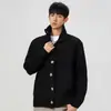 Chaqueta de punto con cuello alto color café americano para hombre en otoño e invierno, nueva, estilo retro perezoso suelto, cárdigan de punto casual