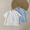 Camisa Feminina de Manga Curta Algodão Estilo Japonês Soft Girl Costura Franzida Gola Gingot Estilo Mori Gola Peter Pan Top Pequeno