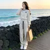 Outono e Inverno Novo Estilo High-End Redutor de Idade Fashionável Casual Esportivo Com Pelúcia Por Dentro Conjunto Completo de Moletom com Capuz e Calça de Pernas Largas para Mulheres