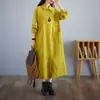 Nuevo Vestido de Pana Retro Artístico Holgado Otoño/Invierno 2026 Cuello Solapa Manga Larga Por Encima de la Rodilla Vestido Camisa Falda Larga