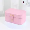 Caja de viaje para joyas de 2 capas con solapa de botón, estuche de almacenamiento portátil para collares, pendientes, anillos y joyas, anti-enredos