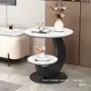 Directo del fabricante: Mesa auxiliar moderna y sencilla de roca sinterizada para sala de estar y balcón, mesa redonda pequeña de doble capa, mesa auxiliar para sofá