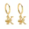 Pendientes de Acero Inoxidable Chapado en Oro 18K con 26 Letras, Pendientes de Zirconia con Forma de Ola de Lujo, Pendientes Elegantes