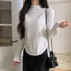 Venta al por mayor transfronteriza otoño e invierno toma real terciopelo de hilo cuello semi-alto cálido manga larga camiseta mujer slim camiseta básica