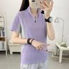 Camiseta de Manga Corta para Mujer, Verano, Delgada, para Exteriores, Running, Elástica, Transpirable, de Secado Rápido, con Media Cremallera, Empalme de Color Contrastante