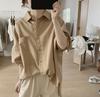 Camisa Clásica Sencilla de Color Sólido para Mujer, Holgada, Adelgazante, a la Moda, con Abertura y Bolsillos Grandes, Estilo Japonés y Coreano para Comercio Exterior Transfronterizo