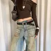 Cinturón de Cintura Americano Y2K de Gamuza con Remaches para Mujer Estilo Punk Retro de Nicho con Faldas Jeans Cinturón Decorativo de Cuero