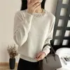Suéter de Punto con Cuentas de Perla Gris 2024 Nuevo para Mujer Otoño e Invierno Camiseta Base de Manga Larga con Ropa de Otoño Negra