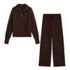 ZA comercio exterior transfronterizo artículo popular de ropa para mujer 2026 otoño nuevo moda europea y americana color liso cárdigan de punto con cremallera conjunto de punto