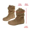 Botas Retrô Plissadas Empilhadas para Mulheres Outono 2026 Estilo Western Maillard Emagrecedoras Botas Curtas de Cowboy Botas Martin de Fronteira