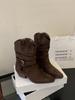 Botas Delgadas Hmsz Botines Cortos con Corte en V en Stock Botas Arrugadas Otoño e Invierno Punta Cuadrada Tacón Grueso Hebilla de Cinturón Botas sin Cordones para Viajar al Trabajo