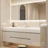Lavabo Todo en Uno Knai Lifi Feeling para Hogar y Hotel Combinación de Lavabo para Inodoro Estilo Crema Lujo Ligero Gabinete de Baño Inteligente