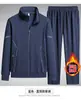 Conjunto de dos piezas de cárdigan cálido y pantalones deportivos casuales de otoño e invierno, gruesos y forrados de forro polar, con cuello alto