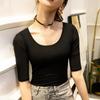Malla Elegante Para Viajar Color Sólido Casual Algodón Negro Cuello Redondo Largo Medio Ajustado Largo Medio Jersey Camiseta Base