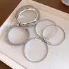Pulseira Aberta Redonda Tecida com Strass Cruzada Europeia e Americana Conjunto de Cinco Peças Pulseira Fashion para o Dia a Dia Joia de Mão Versátil de Luxo Leve para Mulheres