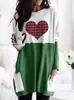 Camiseta Feminina de Natal Longa Amazon Loja da Estação Independente shopify Nova Amor Estampada em Xadrez Camiseta Feminina Cor Contrastante Link de Natal