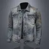 Chaqueta de Motociclista de Mezclilla Vintage Desgastada para Hombre, Chaqueta de Trabajo Elegante y Moderna Estilo Coreano para Hombre, Prenda Superior para Primavera y Otoño