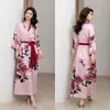 Roupão Feminino Estampado Plus Size de Verão, Roupão de Banho de Cetim Imitação de Seda de Luxo, Roupa de Casa Feminina