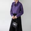 Camisa Roxa de Temperamento Sofisticado Estilo Coreano de Manga Comprida para Mulheres no Outono Nova Camisa Branca Retrô Francesa para Usar por Cima para Parecer Magra