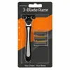 Aparelho de barbear manual masculino de três camadas laranja com cabo preto, lâminas de aço inoxidável dupla face, conjunto em blister