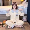 Novo Pijama Infantil Estilo Coreano Menina Algodão Nuvem Manga Longa Pijama Infantil Primavera e Outono Gola Boneca Roupa de Casa Menina