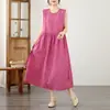 Vestido de Verano 2026 Retro Artístico de Algodón y Lino sin Mangas de Lunares para Mujer, Vestido tipo Tanque Juvenil Petite Adelgazante con Ceñidor en la Cintura