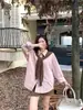 Blusa tipo chal rosa coreana para mujer, nuevo estilo de otoño, holgada, estilo perezoso, top versátil de manga larga, camisa casual elegante