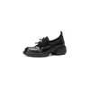 Sensación elegante~ Mocasines de tacón grueso con plataforma, punta redonda y lazo para mujer, moda nicho, zapatos pequeños de cuero casuales y elegantes para ir al trabajo