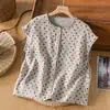 Camiseta sin mangas de algodón y lino con lunares, estilo artístico nuevo para el verano 2026, top con bordes festoneados, chaleco casual